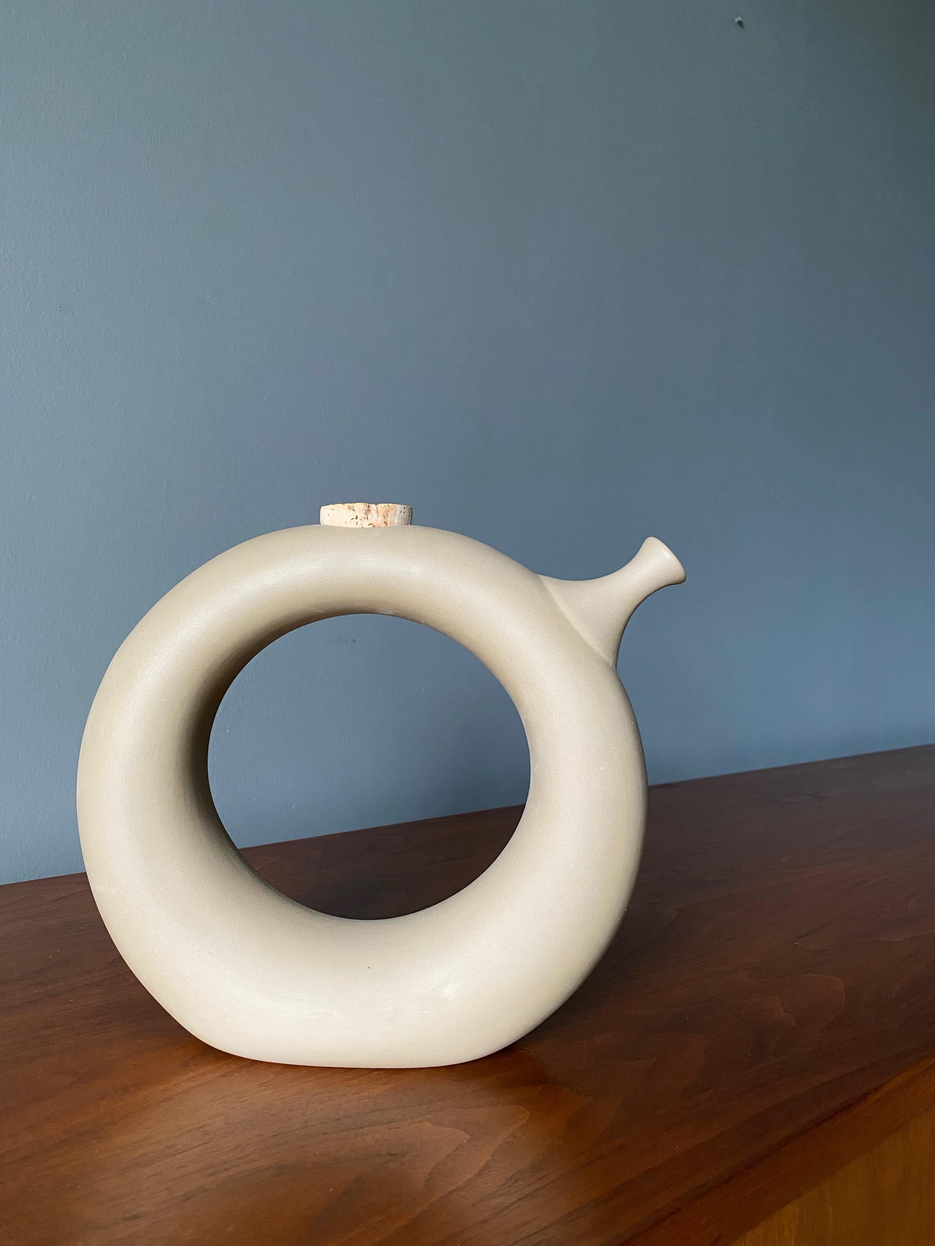 Vintage terra cotta decanter by Hearthstone Pottery. Circa 1970s. Clean and simple design, perfect for water, wine or whatever you wish.