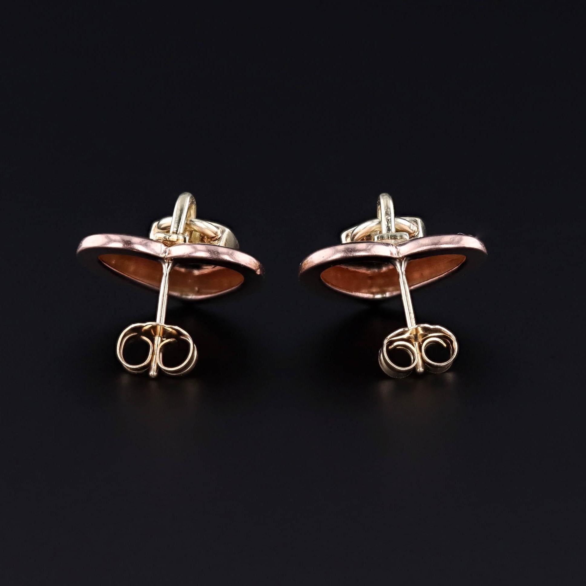 Women's Vintage Hearts with Locks Earrings of 14k Rose and Yellow Gold For Sale