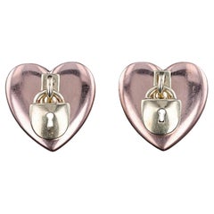 Vintage Herze mit Schlössern Ohrringe aus 14k Roségold und Gelbgold