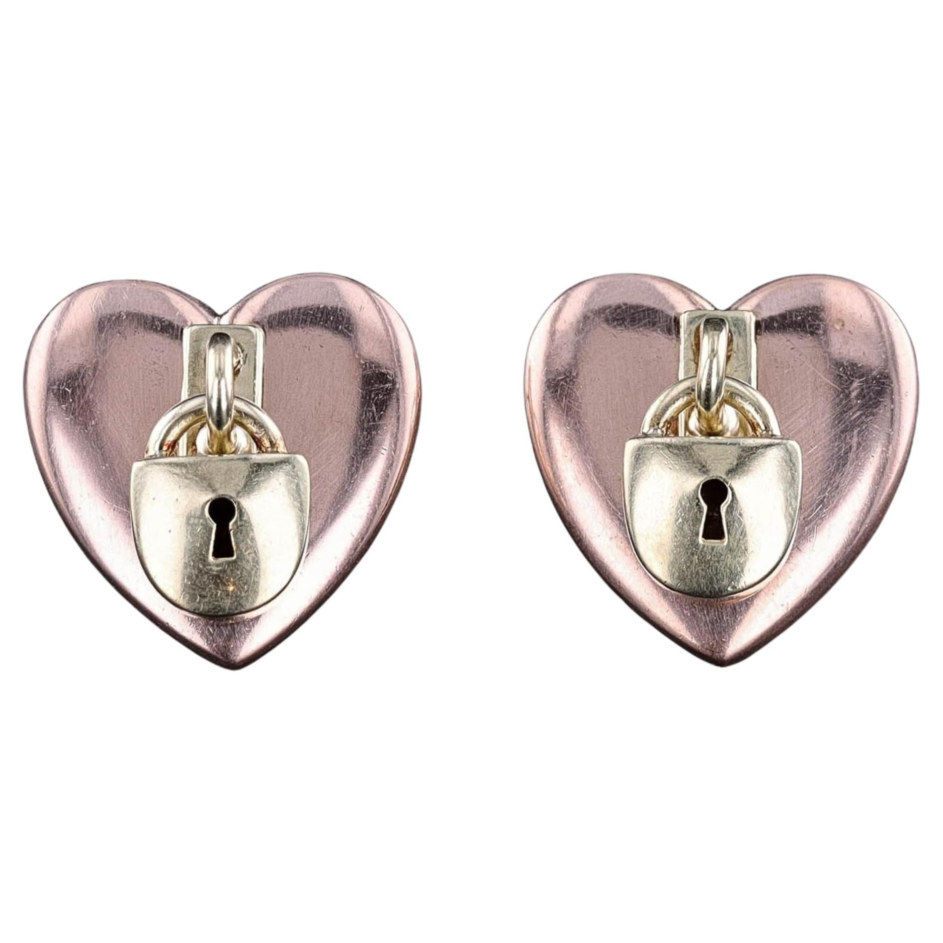 Pendientes Vintage Corazones con Candados de Oro Rosa y Amarillo de 14k