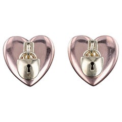 Orecchini vintage con cuori e serrature in oro rosa e giallo 14k