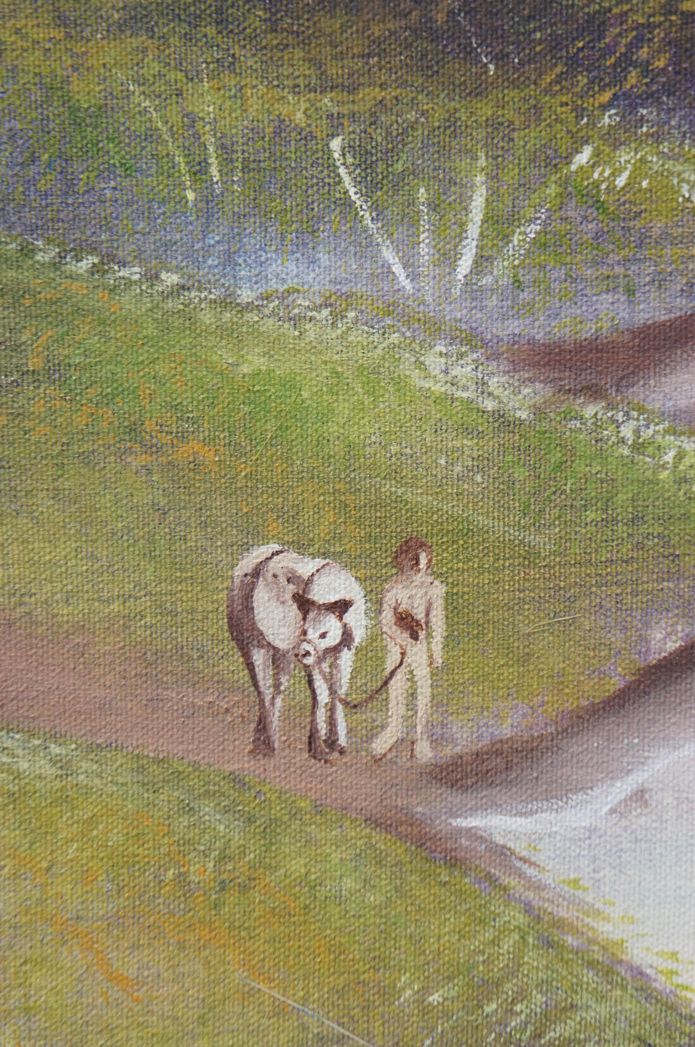 Vintage Heaven & Hell Figural Horse Stallion Fantasy Landscape Painting 30