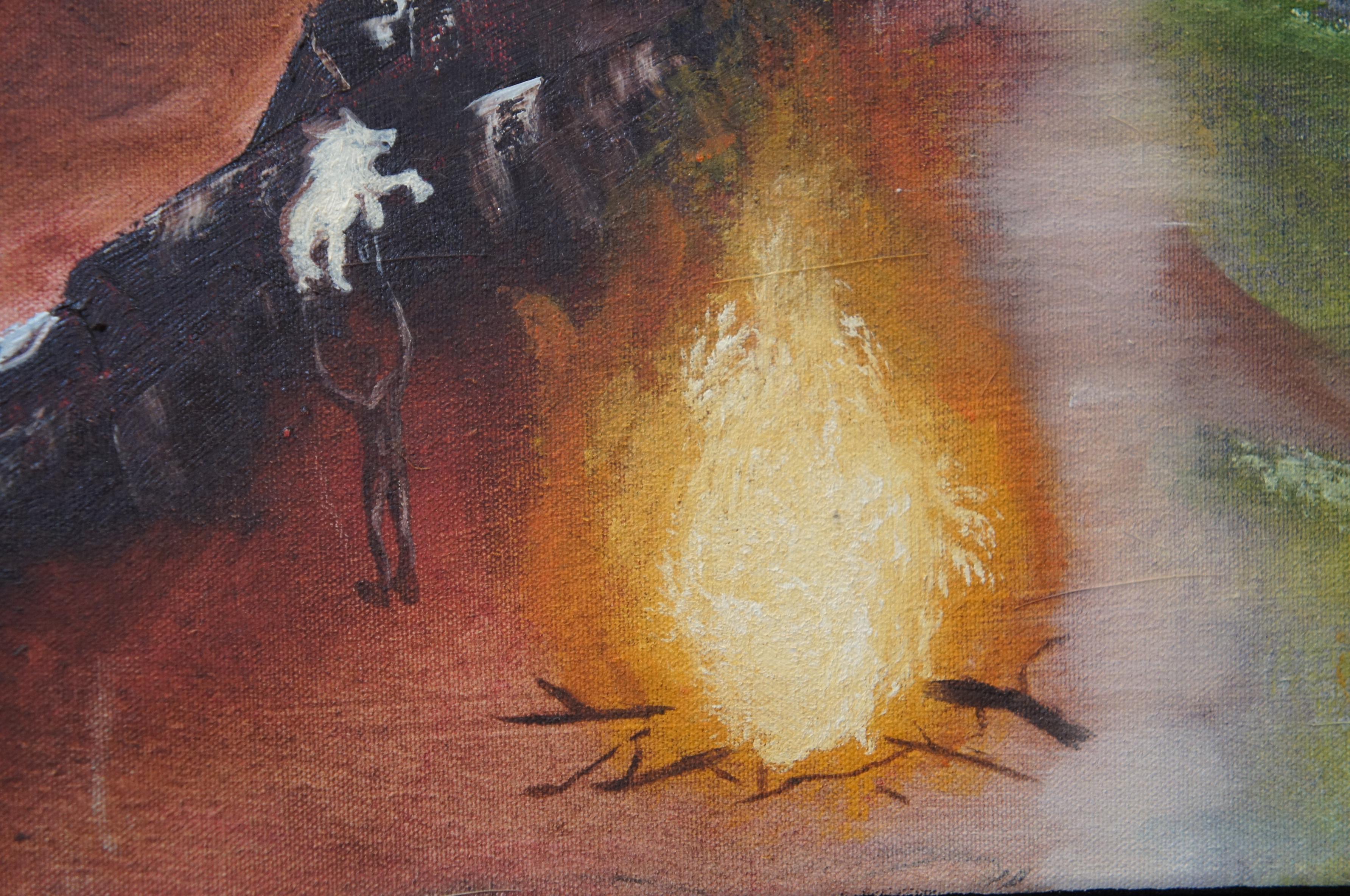 Vintage Heaven & Hell Figural Horse Stallion Fantasy Landscape Painting 30