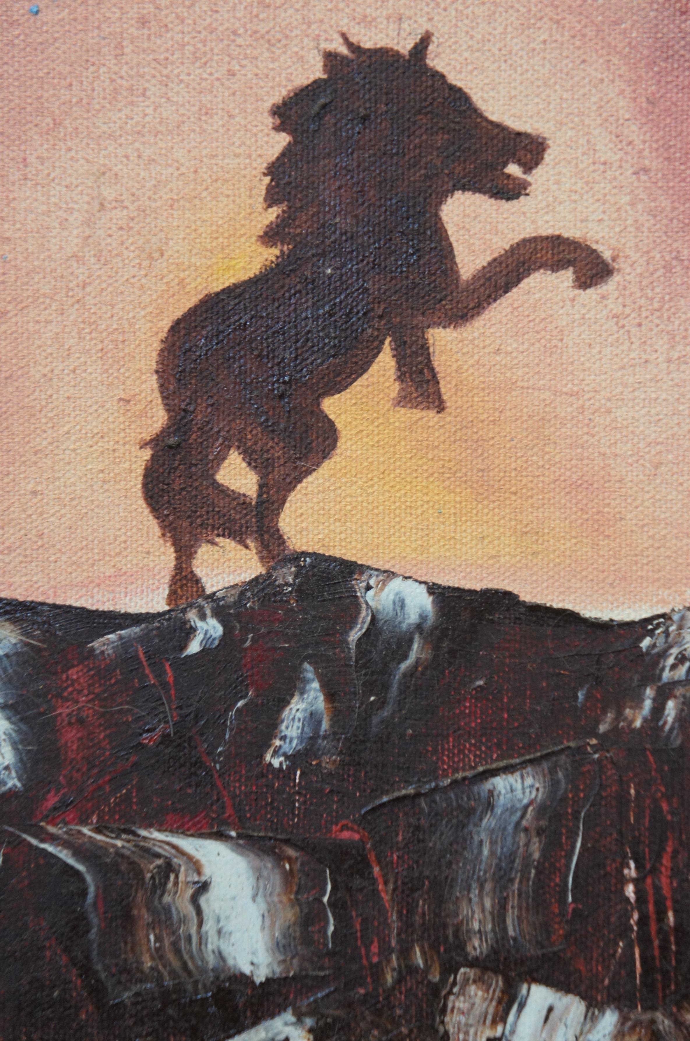 Vintage Heaven & Hell Figural Horse Stallion Fantasy Landscape Painting 30