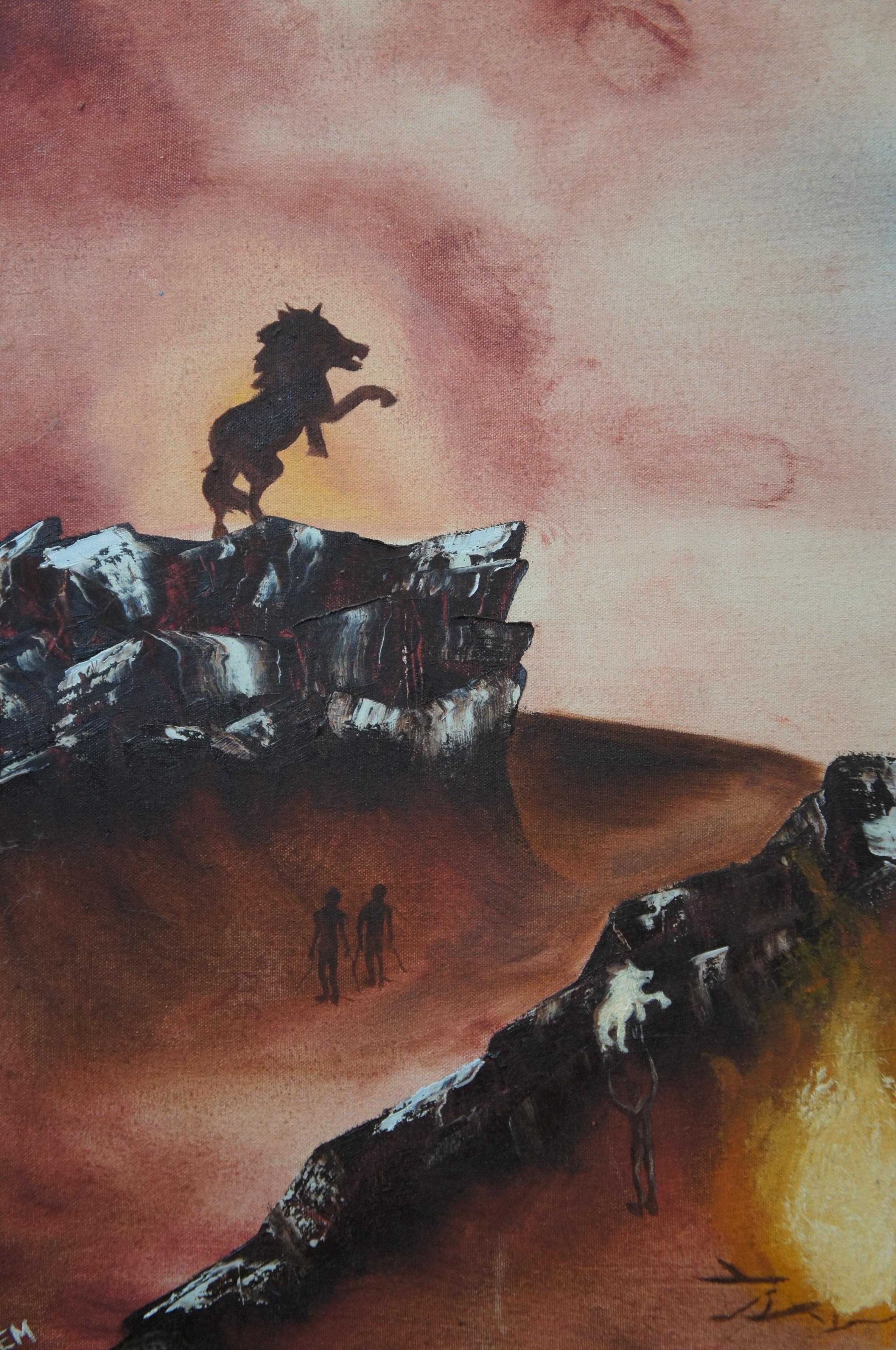 Vintage Heaven & Hell Figural Horse Stallion Fantasy Landscape Painting 30