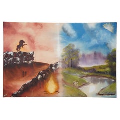 Vintage Heaven & Hell Figural Horse Stallion Fantasy Landscape Painting 30"
