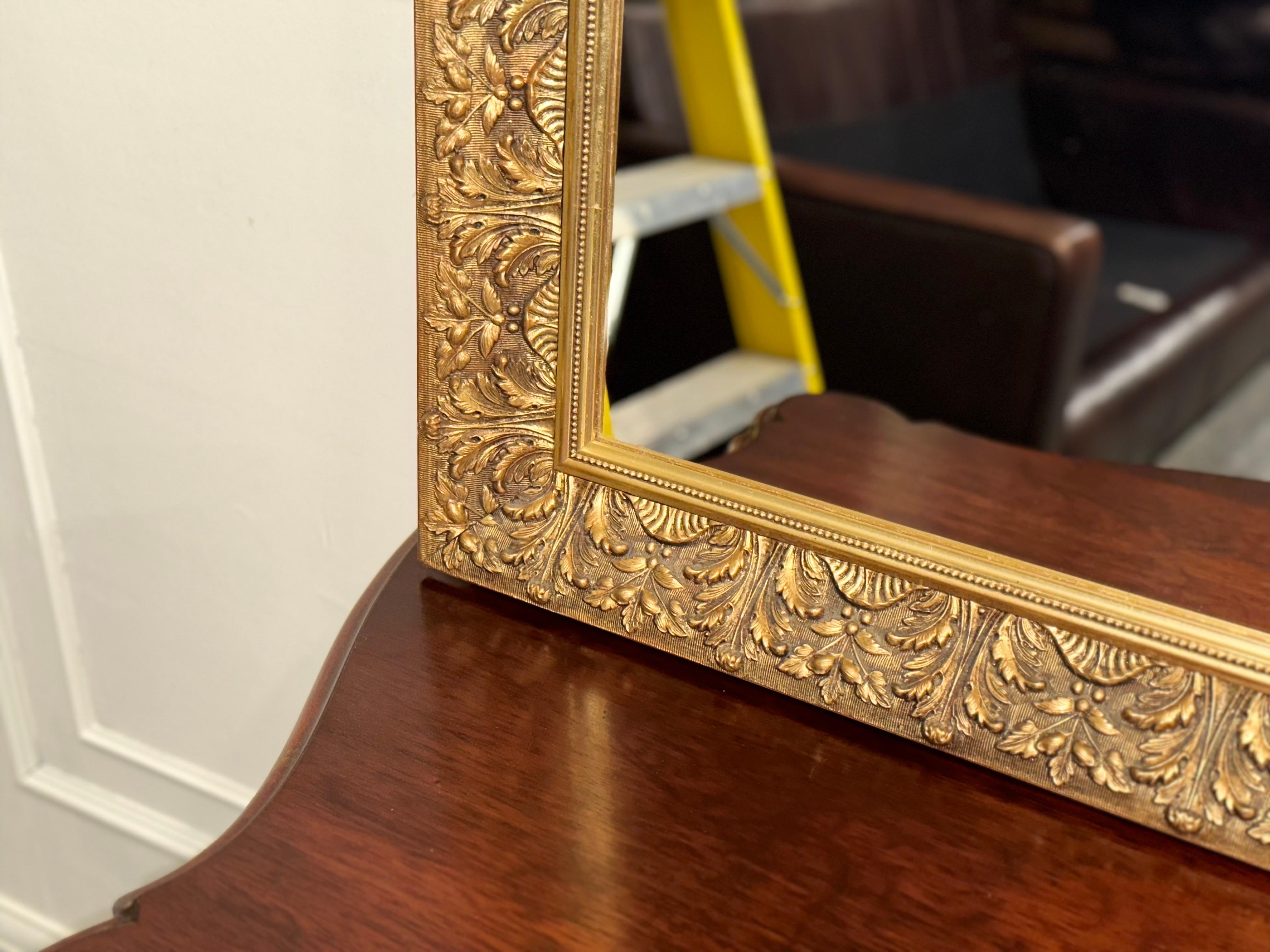 English Vintage Heavily Carved Gold Ornate Bevelled Mirror