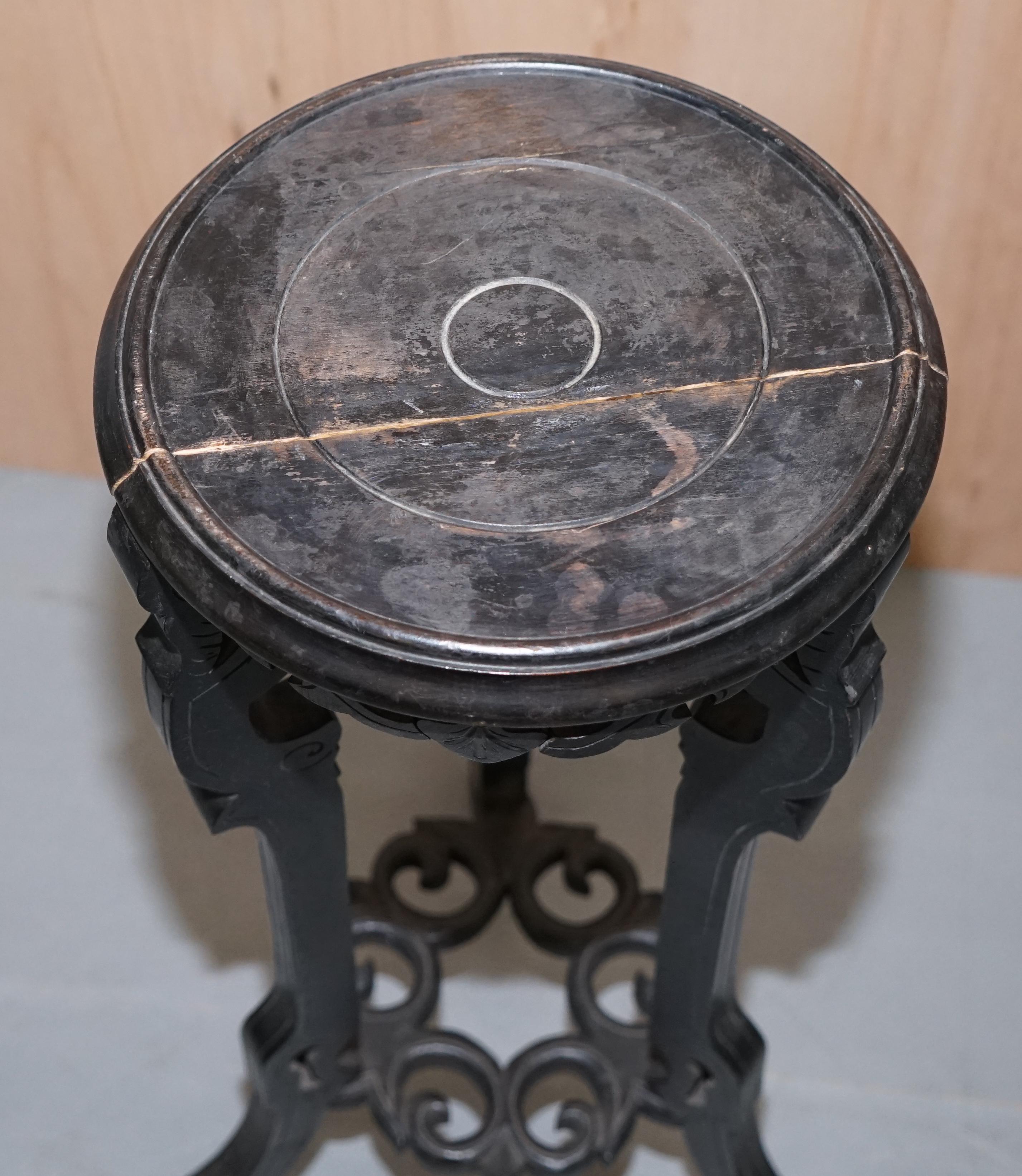 Vintage Heavily Distressed 19th Century Chinese Export Ebonised Jardiniere Stand For Sale 6