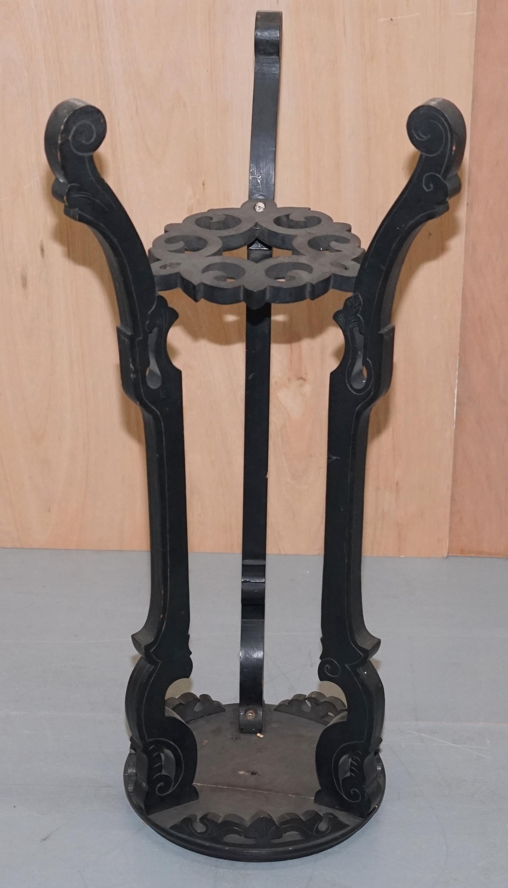 Vintage Heavily Distressed 19th Century Chinese Export Ebonised Jardiniere Stand For Sale 9