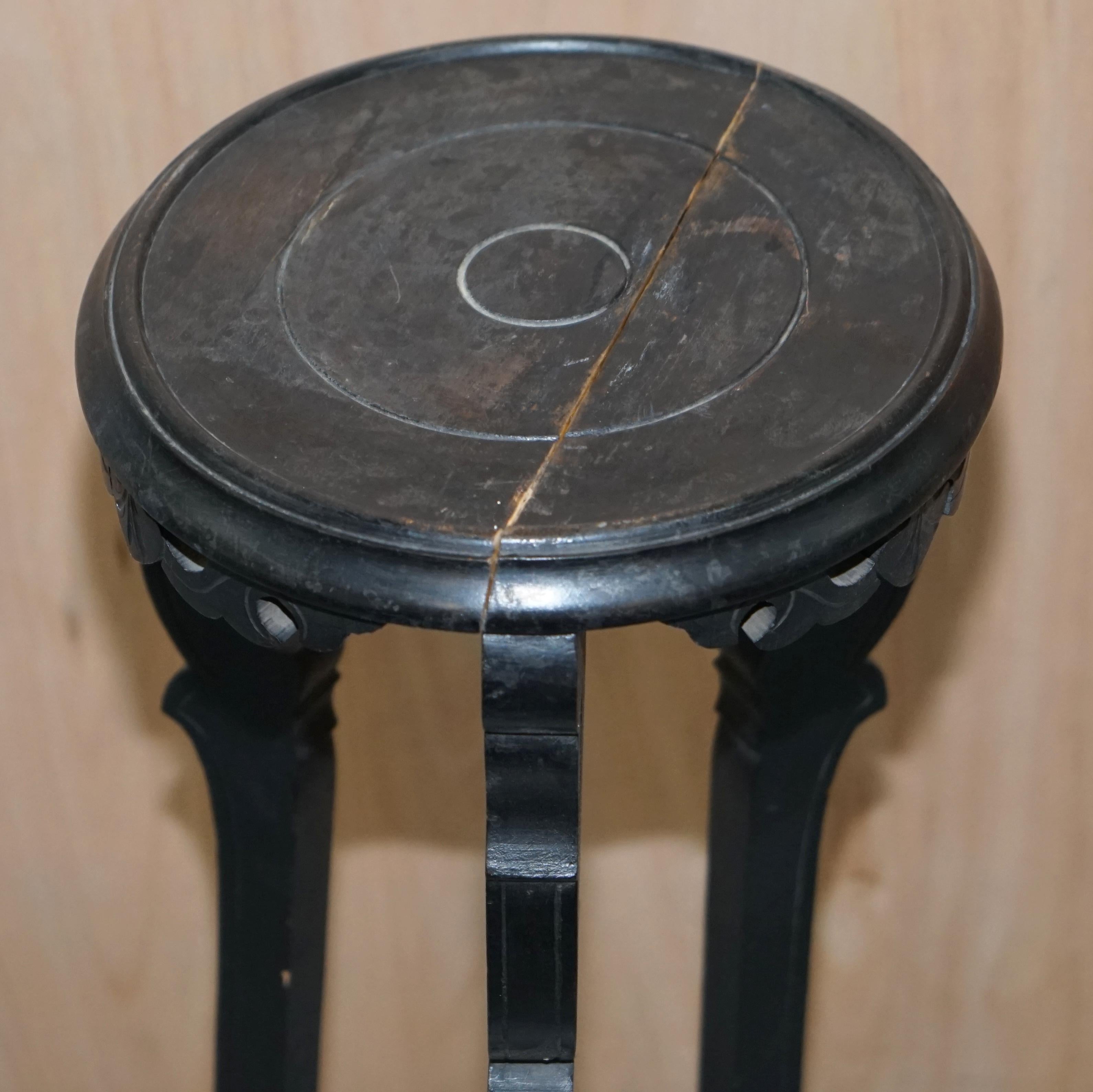 Wood Vintage Heavily Distressed 19th Century Chinese Export Ebonised Jardiniere Stand For Sale