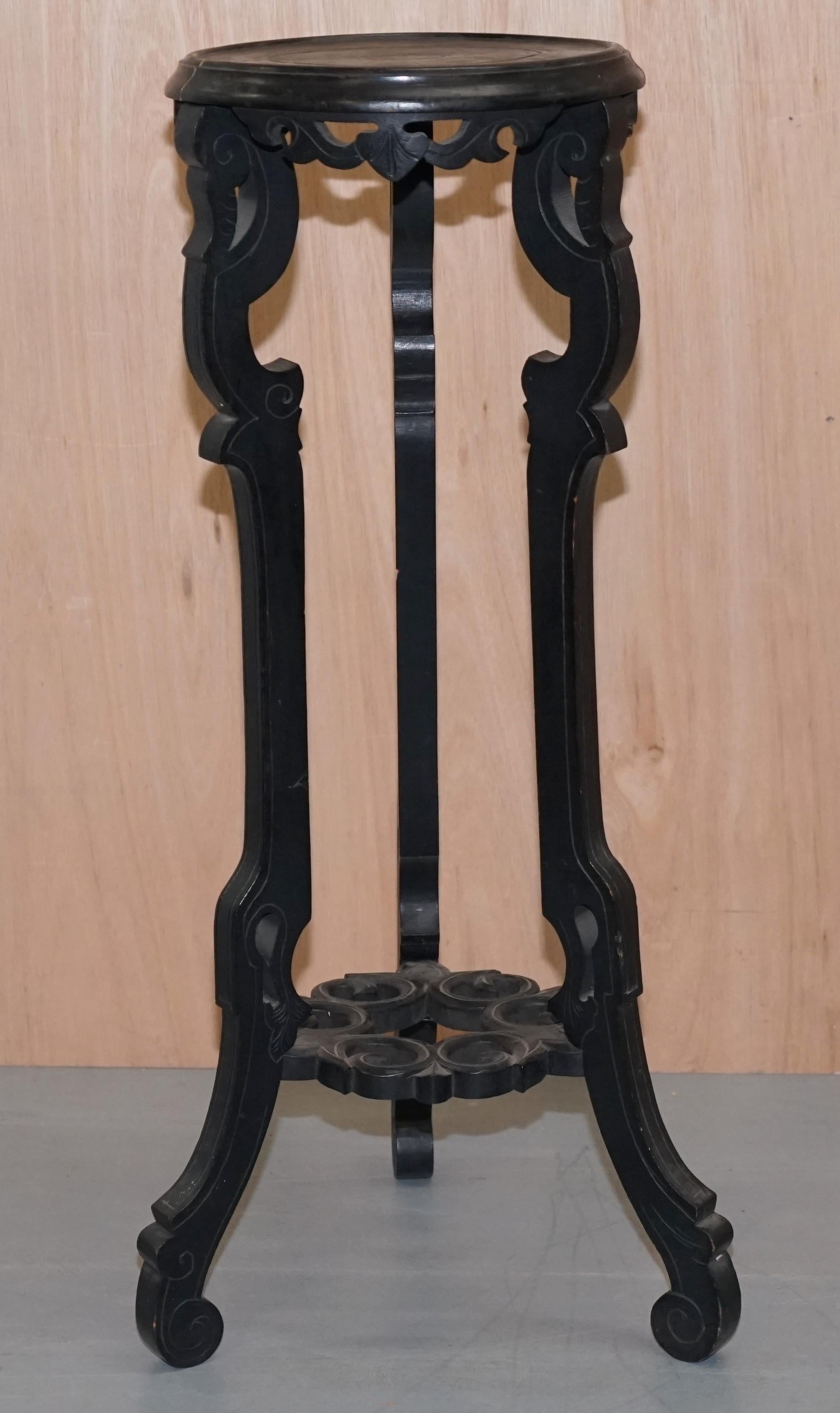 Vintage Heavily Distressed 19th Century Chinese Export Ebonised Jardiniere Stand For Sale 3