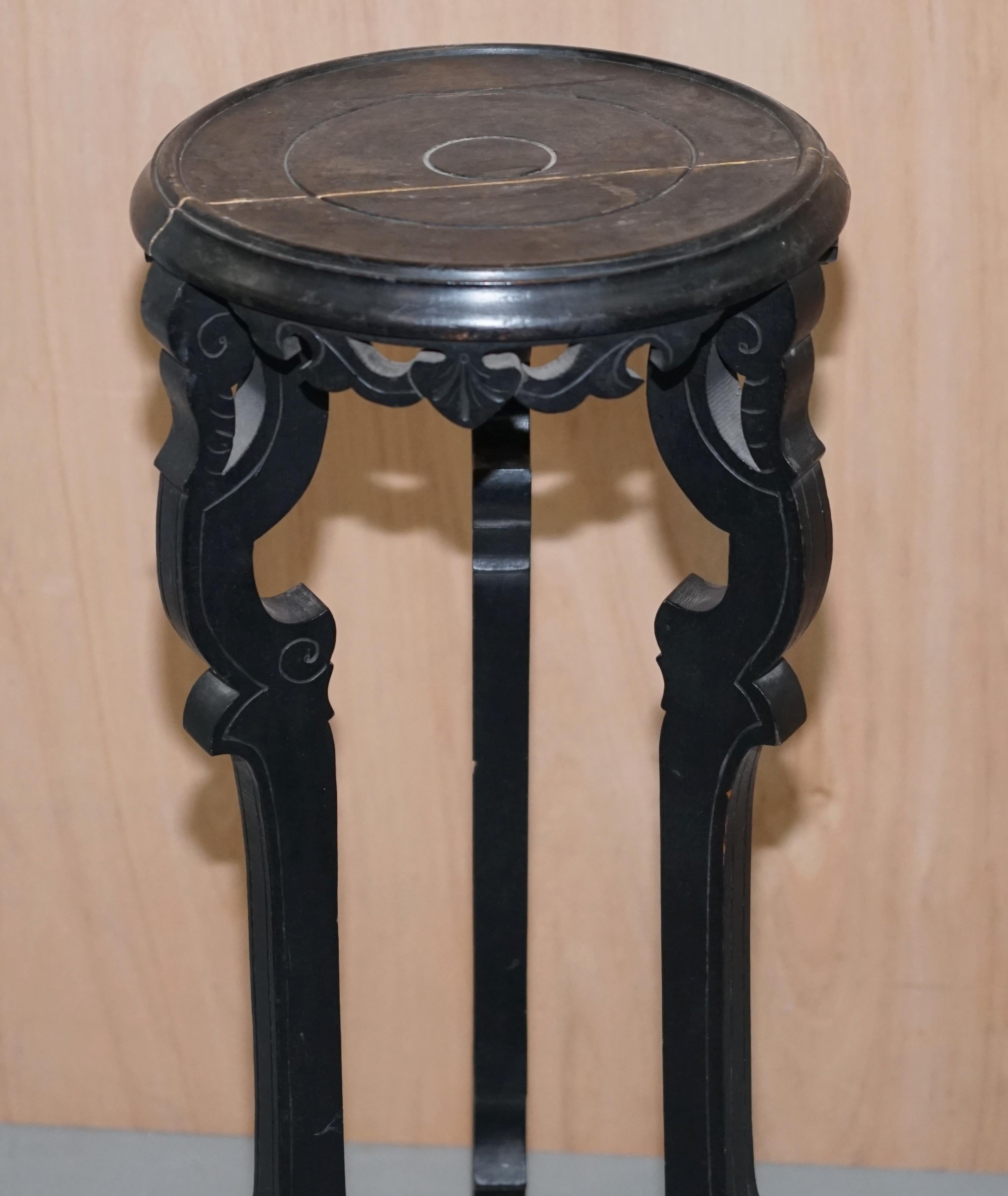 Vintage Heavily Distressed 19th Century Chinese Export Ebonised Jardiniere Stand For Sale 4
