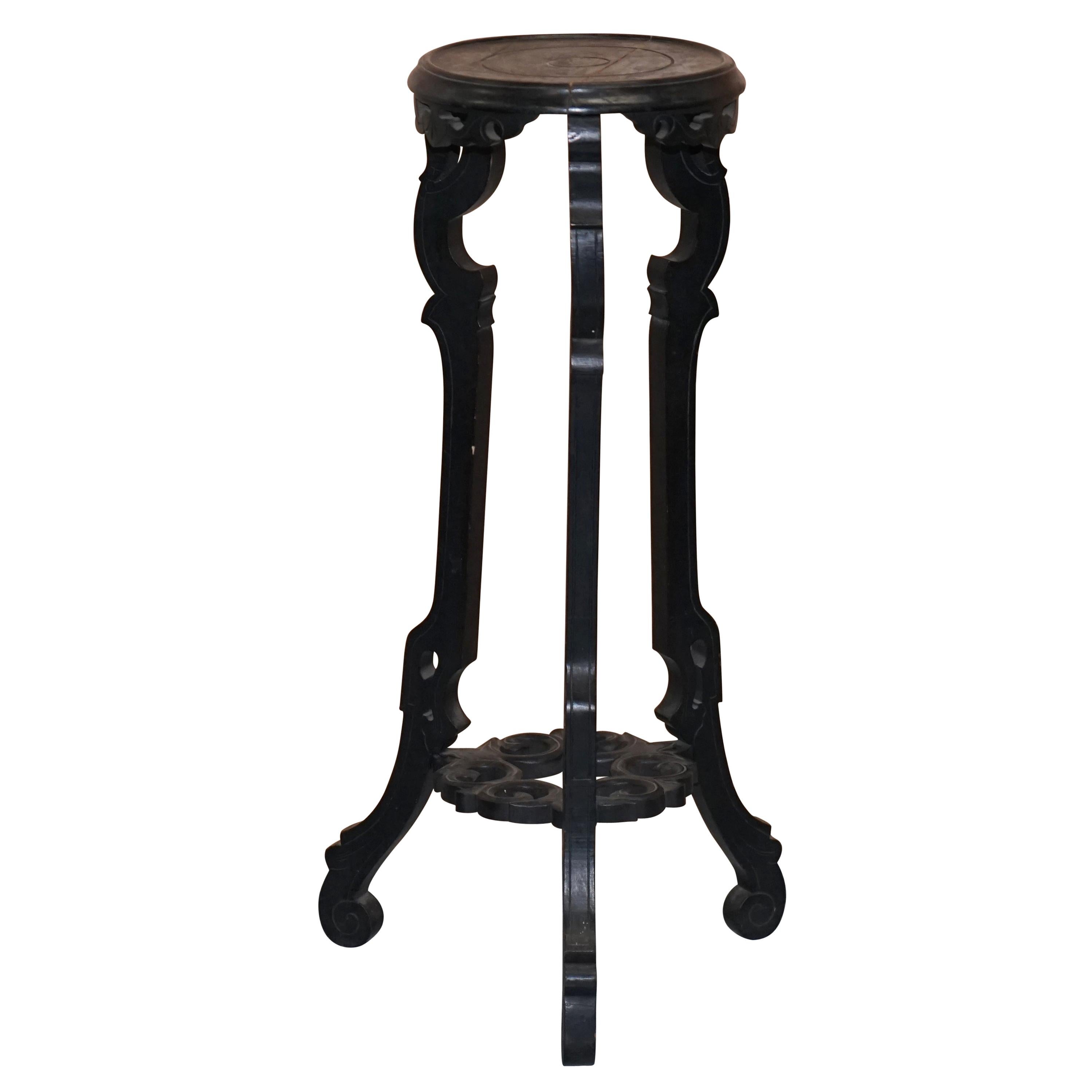 Vintage Heavily Distressed 19th Century Chinese Export Ebonised Jardiniere Stand For Sale