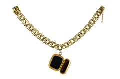 Vintage Heavy 14 Karat Flexible Bracelet with Antique Hardstone Intaglio Locket