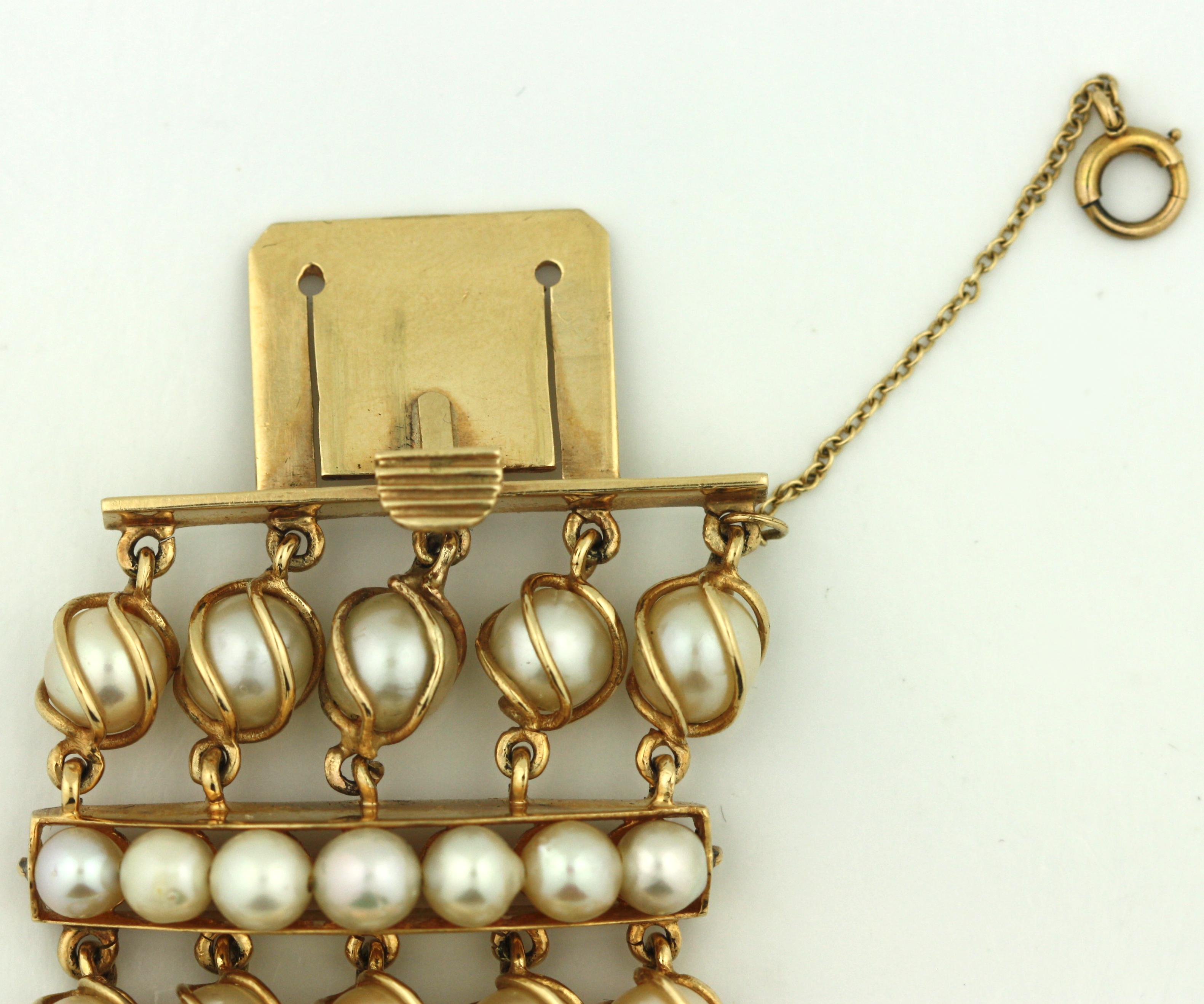  Pearl 14k Gold Multi Strand Bracelet  For Sale 2