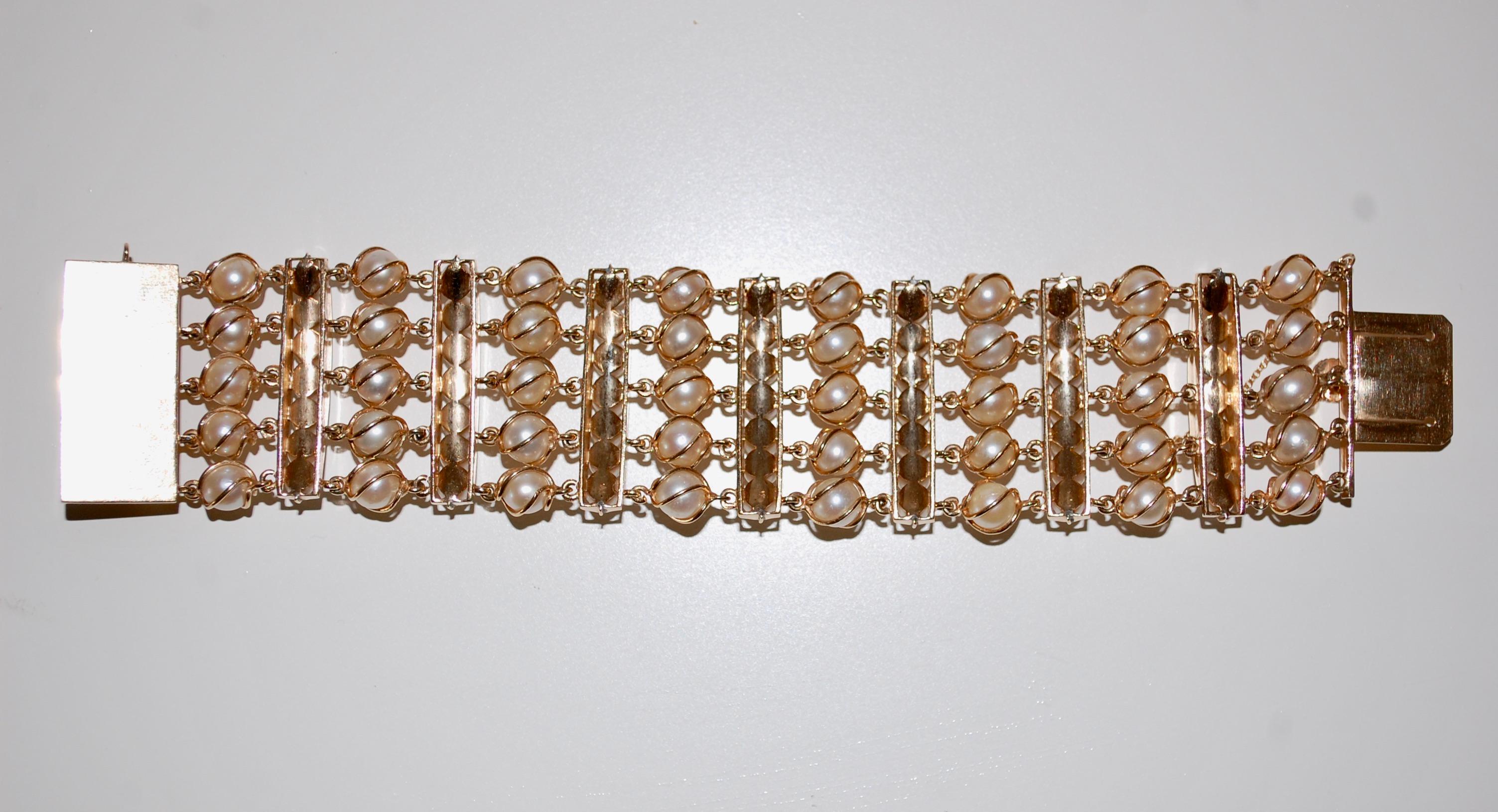 Women's  Pearl 14k Gold Multi Strand Bracelet  For Sale