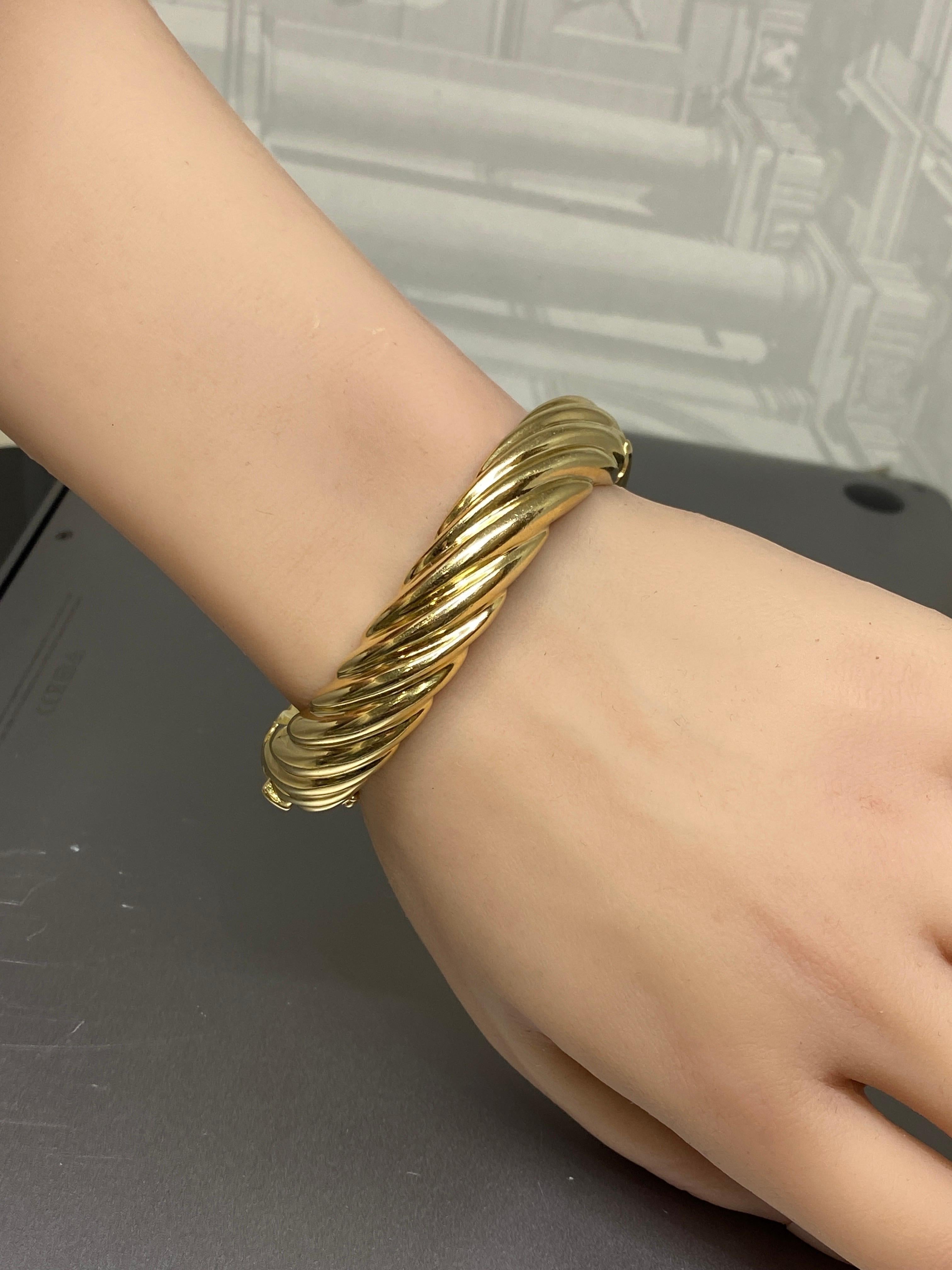 Vintage Schwerer 14k Gelbgold Wave Twist gerippter Armreif Armband 7
