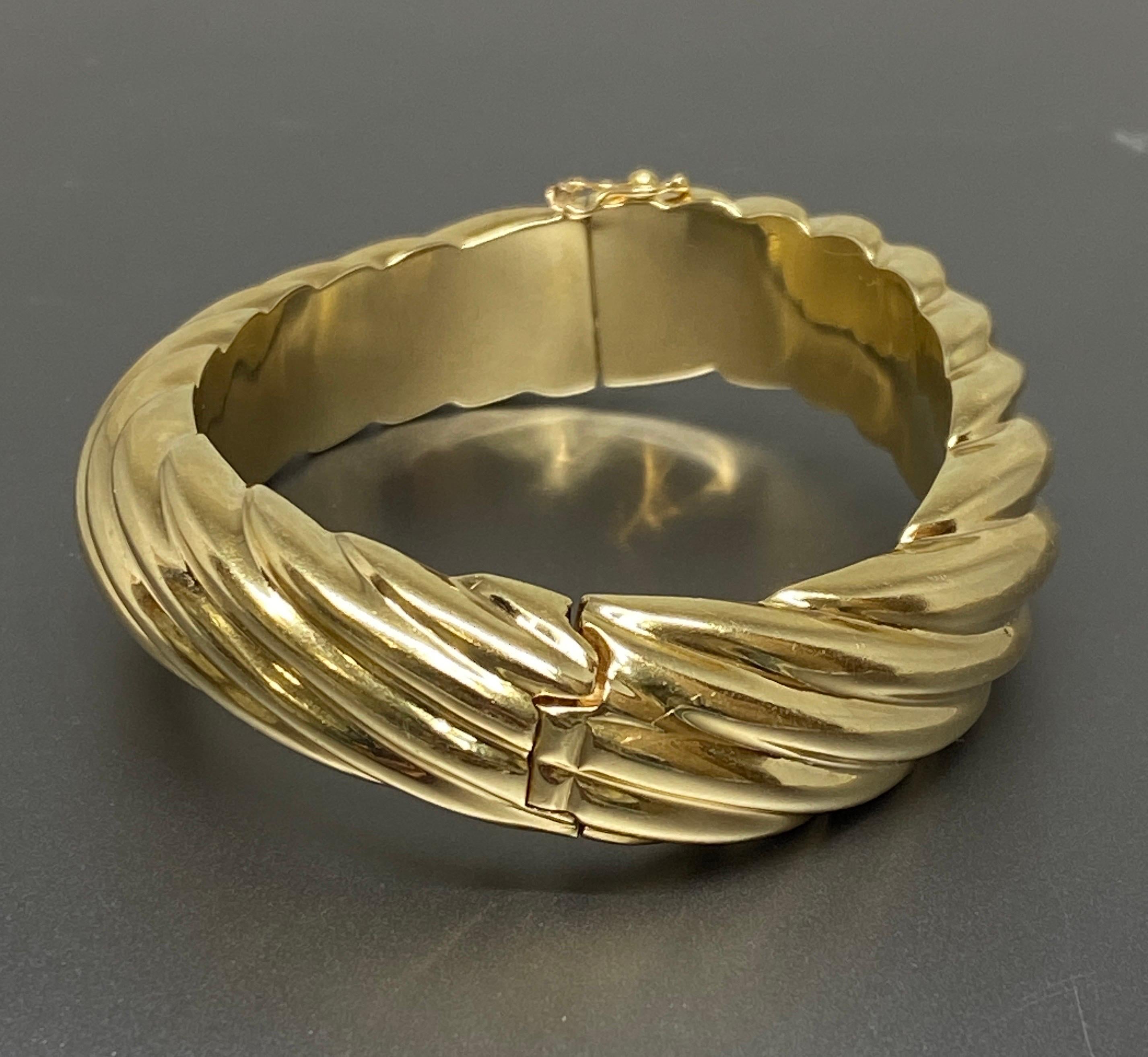 Vintage Schwerer 14k Gelbgold Wave Twist gerippter Armreif Armband 1