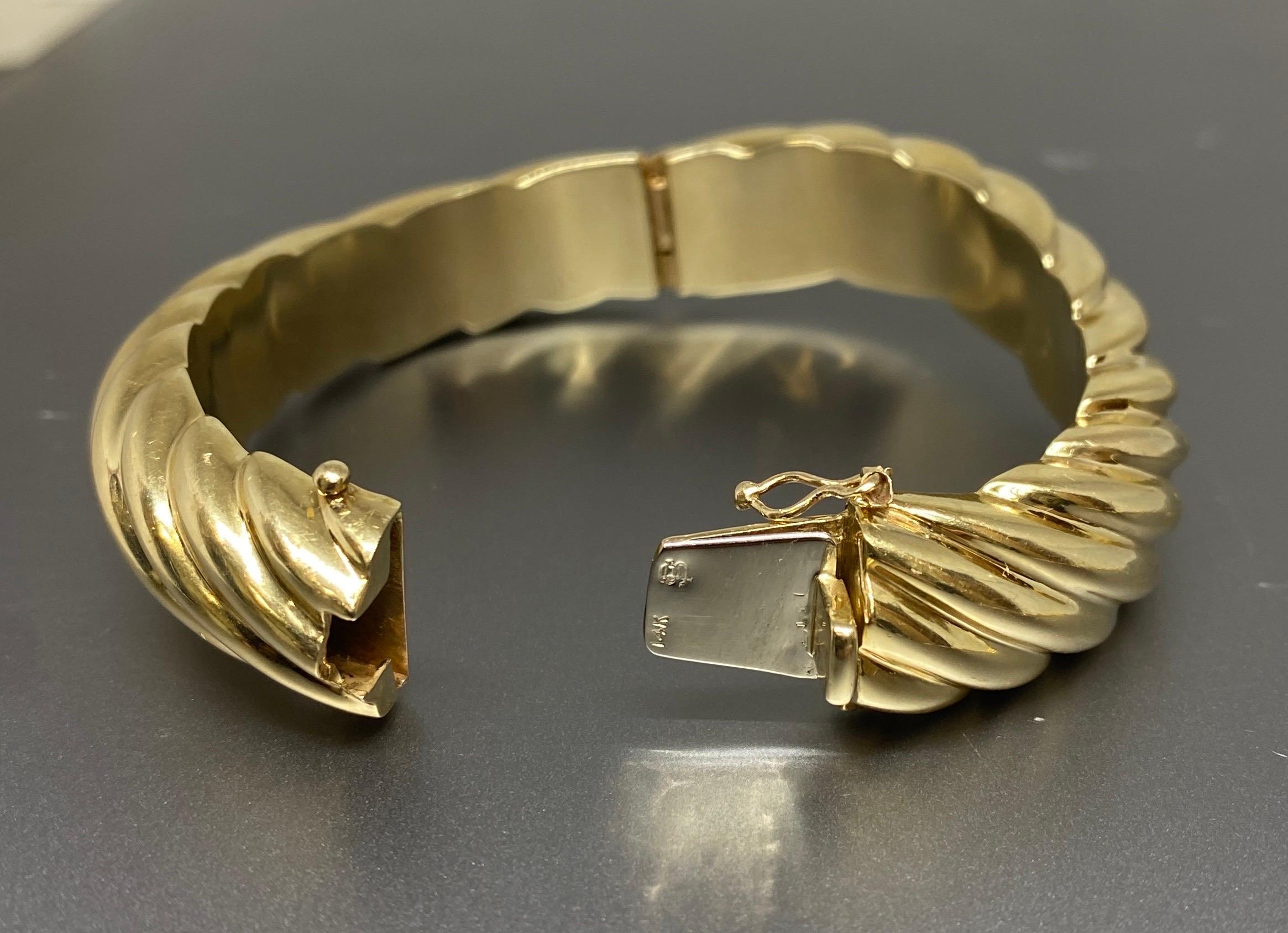 Vintage Schwerer 14k Gelbgold Wave Twist gerippter Armreif Armband 4