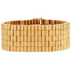 Vintage Heavy 18K Gelbgold Massiv  Gliederarmband mit Bark-Finish