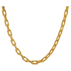 Retro Heavy 24K Yellow Gold Engraved Chain Link Necklace