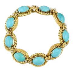 Vintage Heavy 30 Carat Turquoise VS Diamond Cuff Bracelet