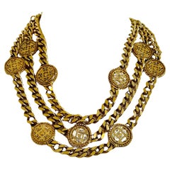Vintage Heavy 314g Gold Curb Chain Coin Medallion Layered Necklace Belt Roman