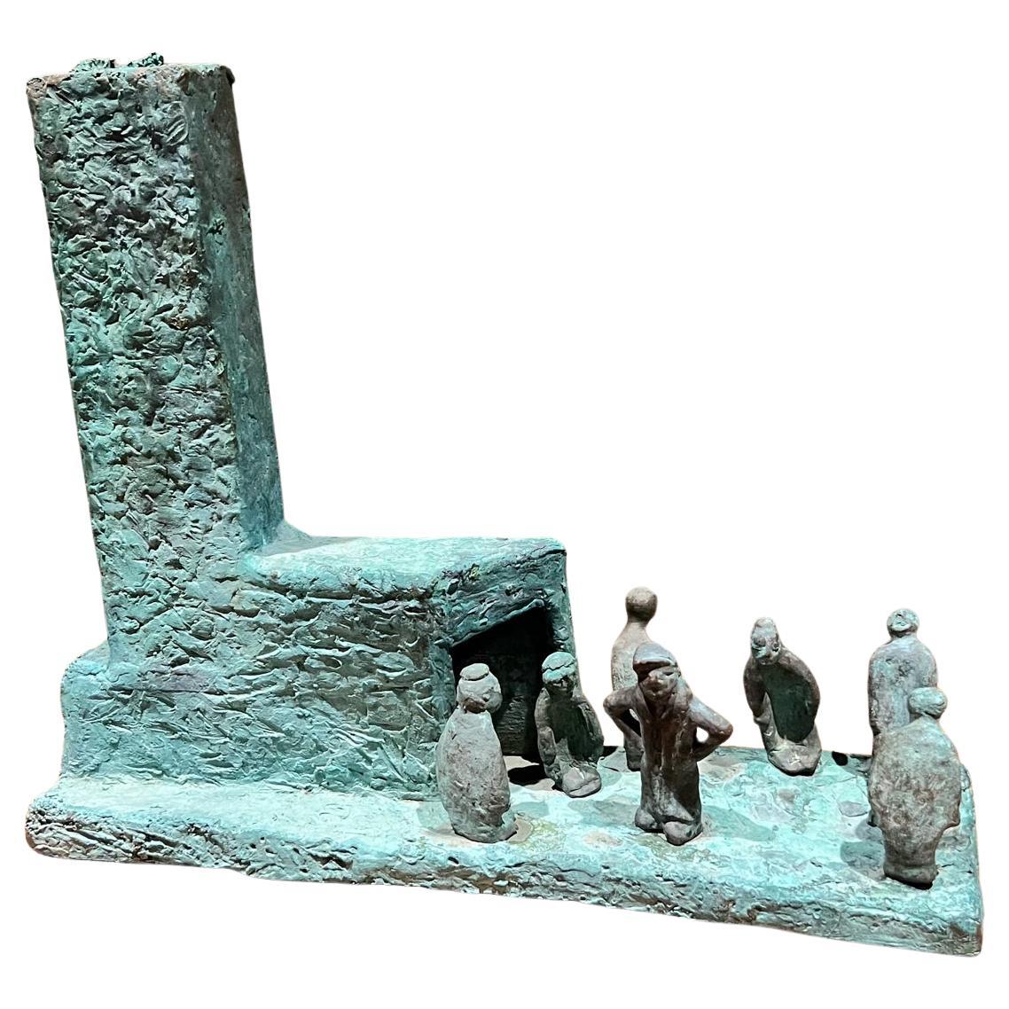 Vintage Heavy Bronze Sculpture Seven Figures