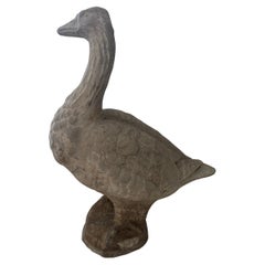 Vintage Heavy Carved Stone Garden Goose Bird Statue Standing its Haunches