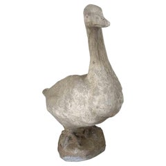 Vintage Heavy Carved Stone Garden Goose Bird Statue Standing its Haunches