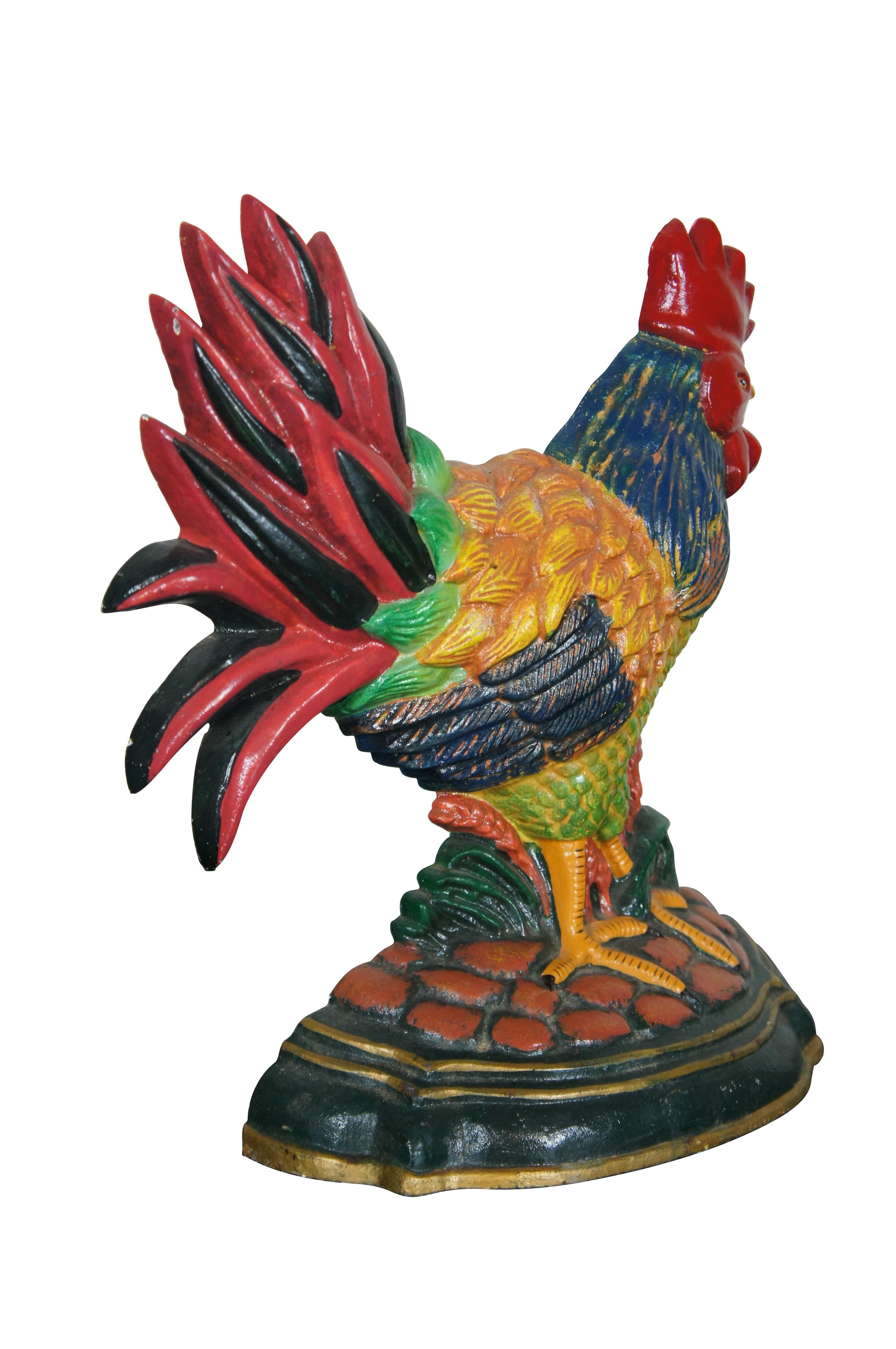 Country Vintage Heavy Cast Iron Painted Rooster Chicken Cock Farmhouse Door Stop 12