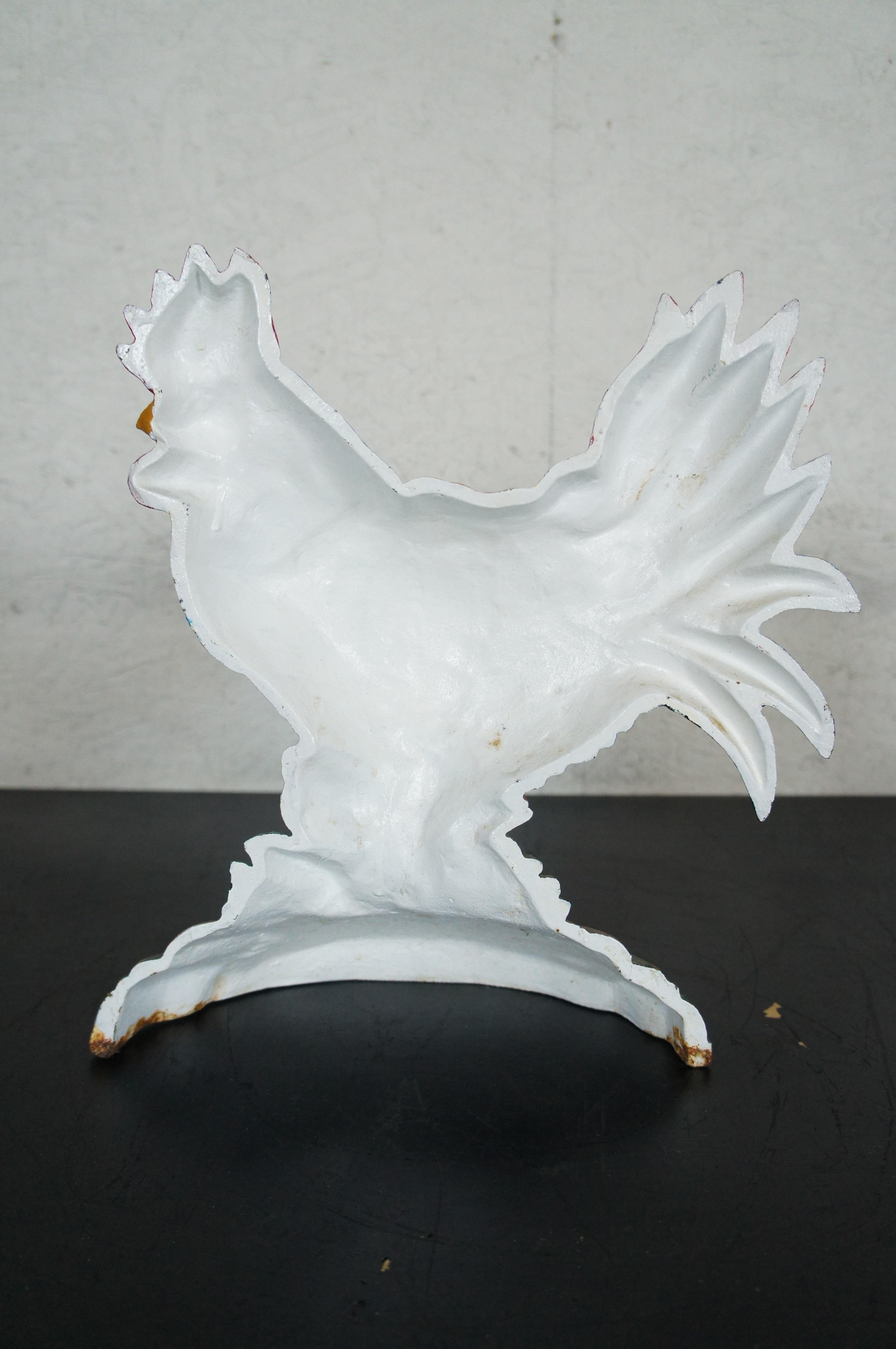 Vintage Heavy Cast Iron Painted Rooster Chicken Cock Farmhouse Door Stop 12