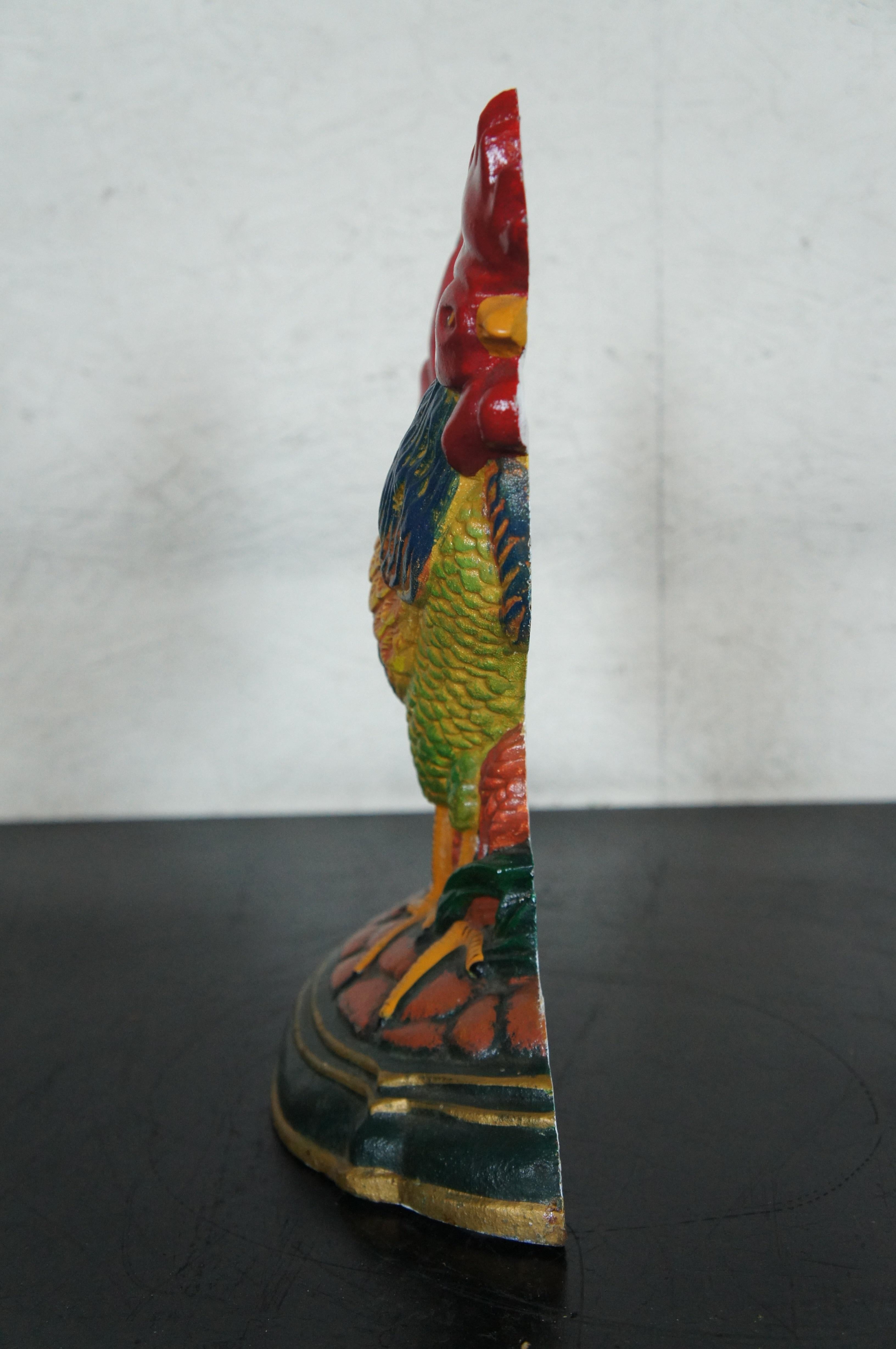 20th Century Vintage Heavy Cast Iron Painted Rooster Chicken Cock Farmhouse Door Stop 12
