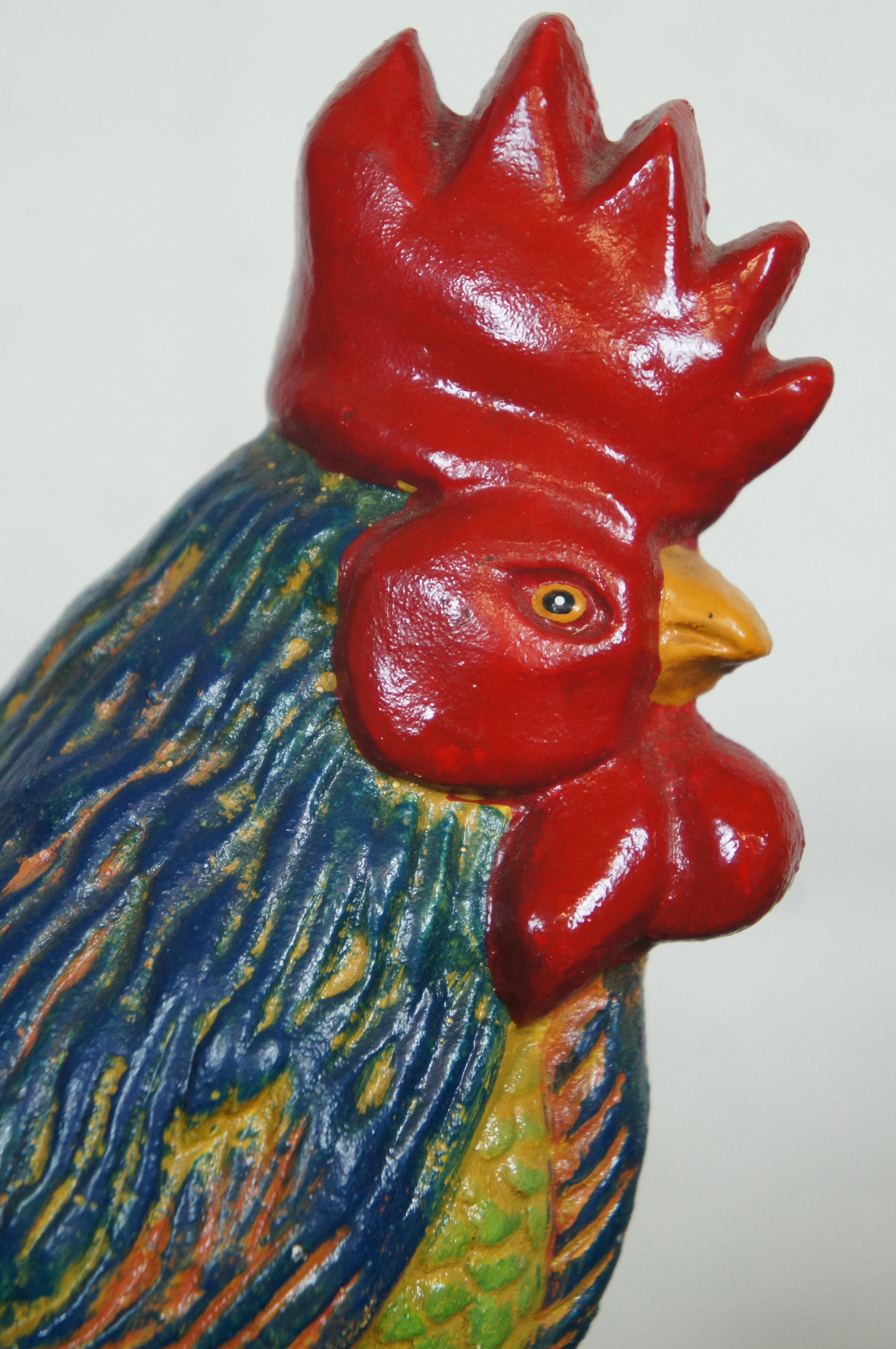 Vintage Heavy Cast Iron Painted Rooster Chicken Cock Farmhouse Door Stop 12