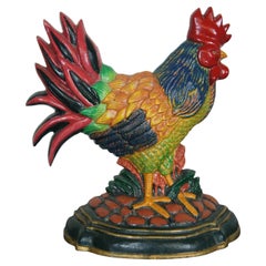 Vintage Heavy Cast Iron Painted Rooster Chicken Cock Farmhouse Door Stop 12"