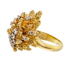Vintage Heavy Circa 1960 18k Yellow Gold Diamond Abstract Ring