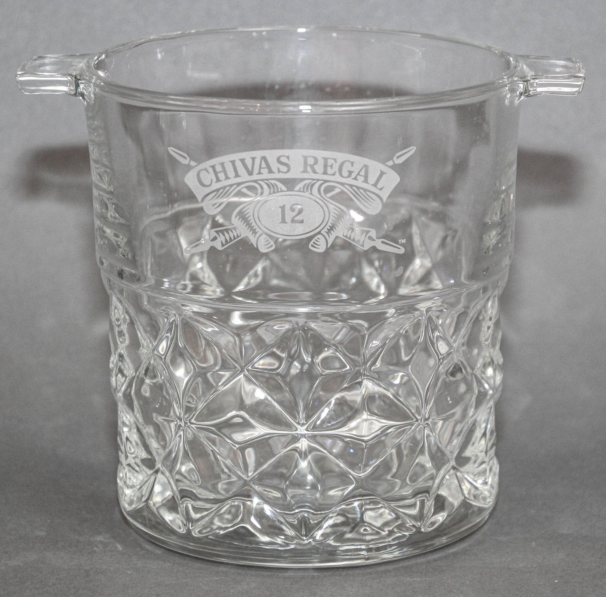 Post-Modern Vintage Heavy Cut Glass Ice Bucket Chivas Regal France 1980s For Sale