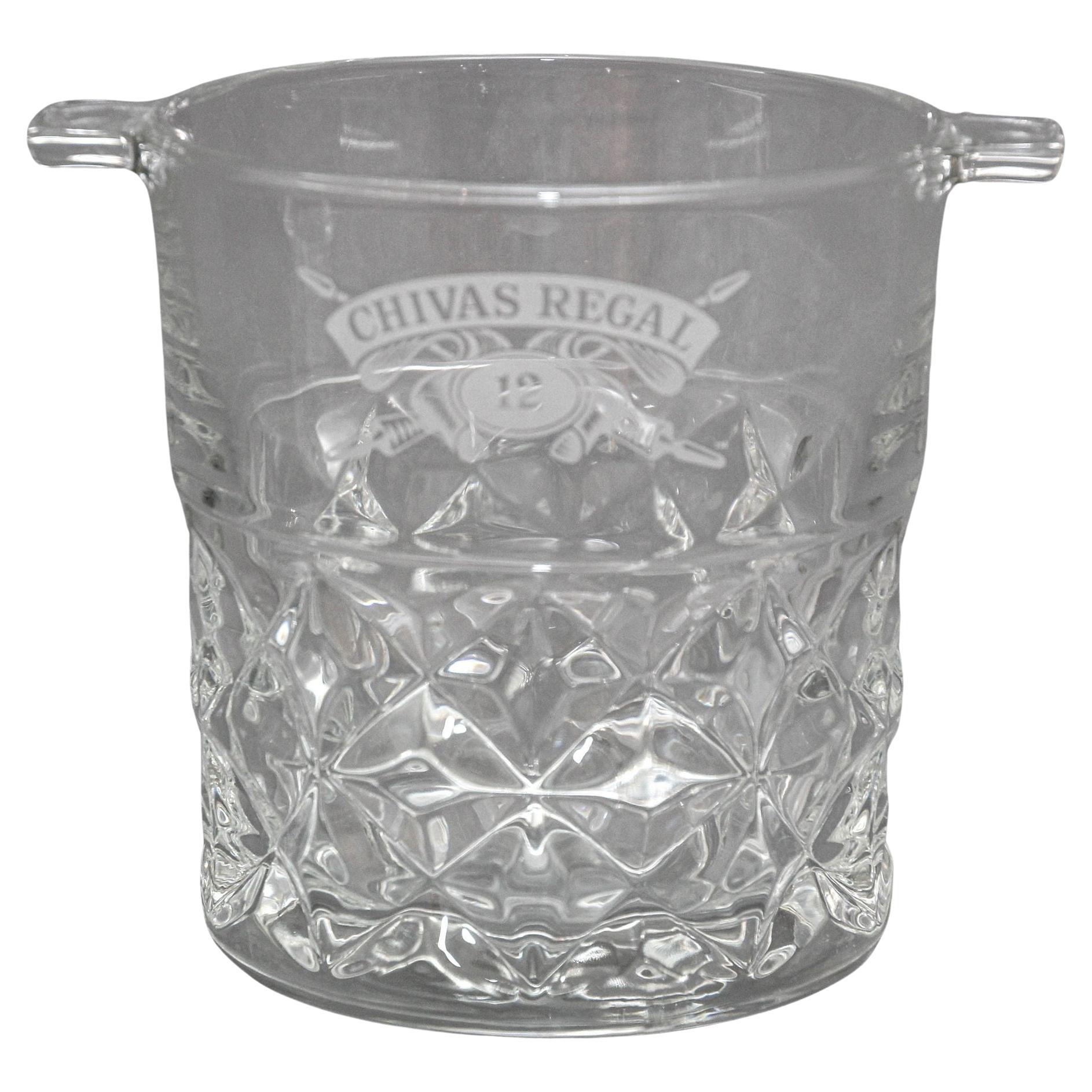 Vintage Heavy Cut Glass Ice Bucket Chivas Regal France 1980s