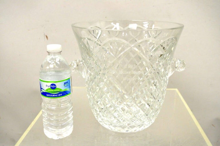 Vintage Heavy Diamond Cut Lead Crystal Glass Ice Bucket, Etched For
