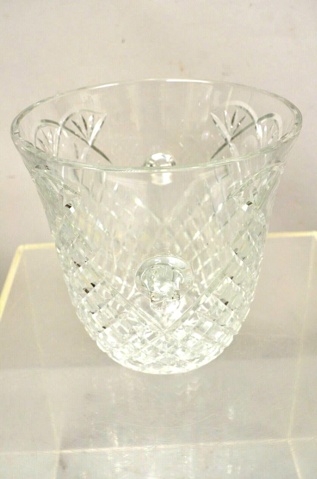 Vintage Heavy Diamond Cut Lead Crystal Glass Ice Bucket, Etched In Good Condition For Sale In Philadelphia, PA