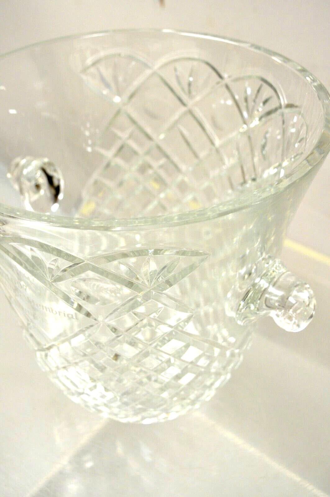 20th Century Vintage Heavy Diamond Cut Lead Crystal Glass Ice Bucket, Etched For Sale