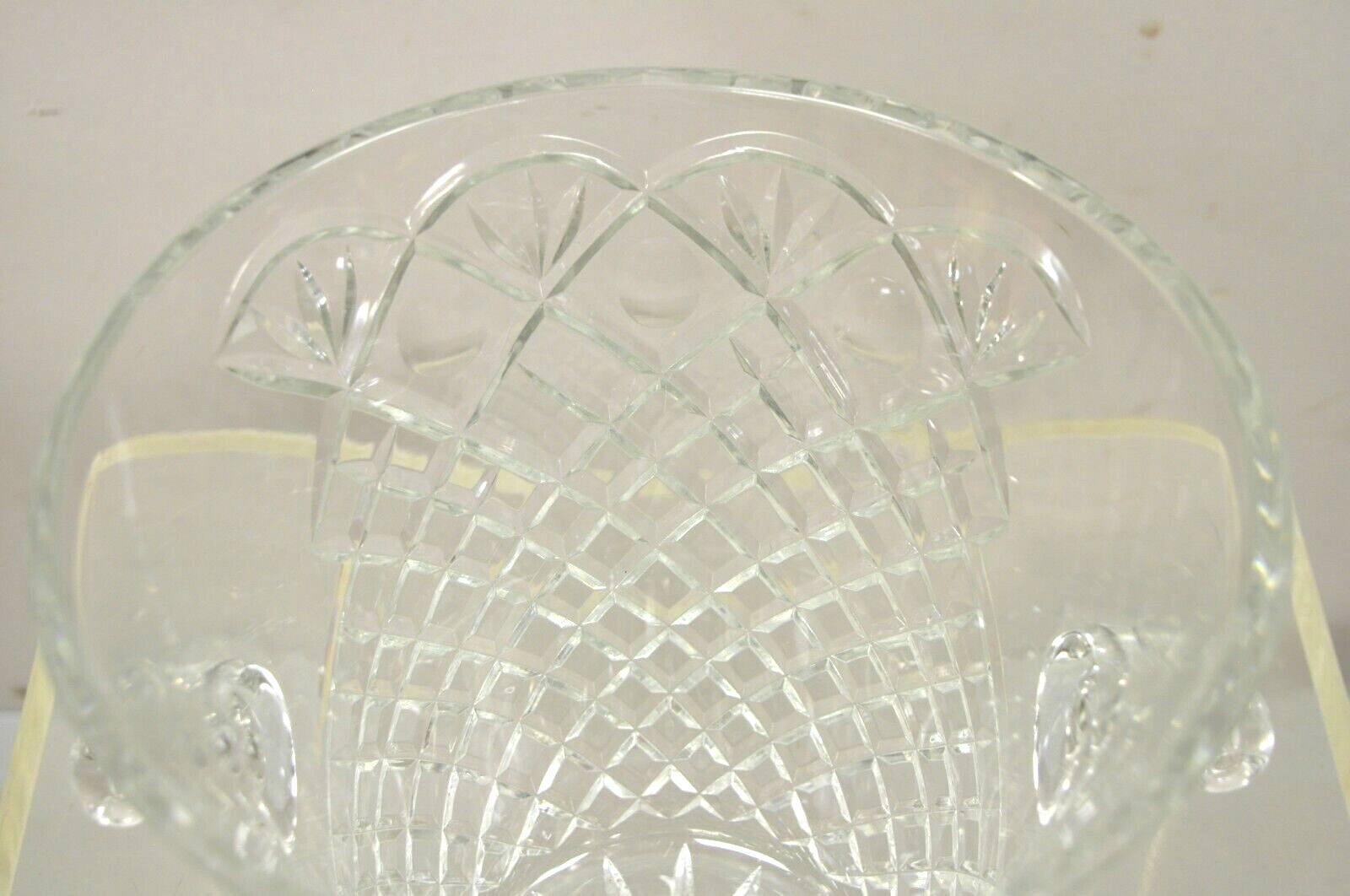 Vintage Heavy Diamond Cut Lead Crystal Glass Ice Bucket, Etched For Sale 1