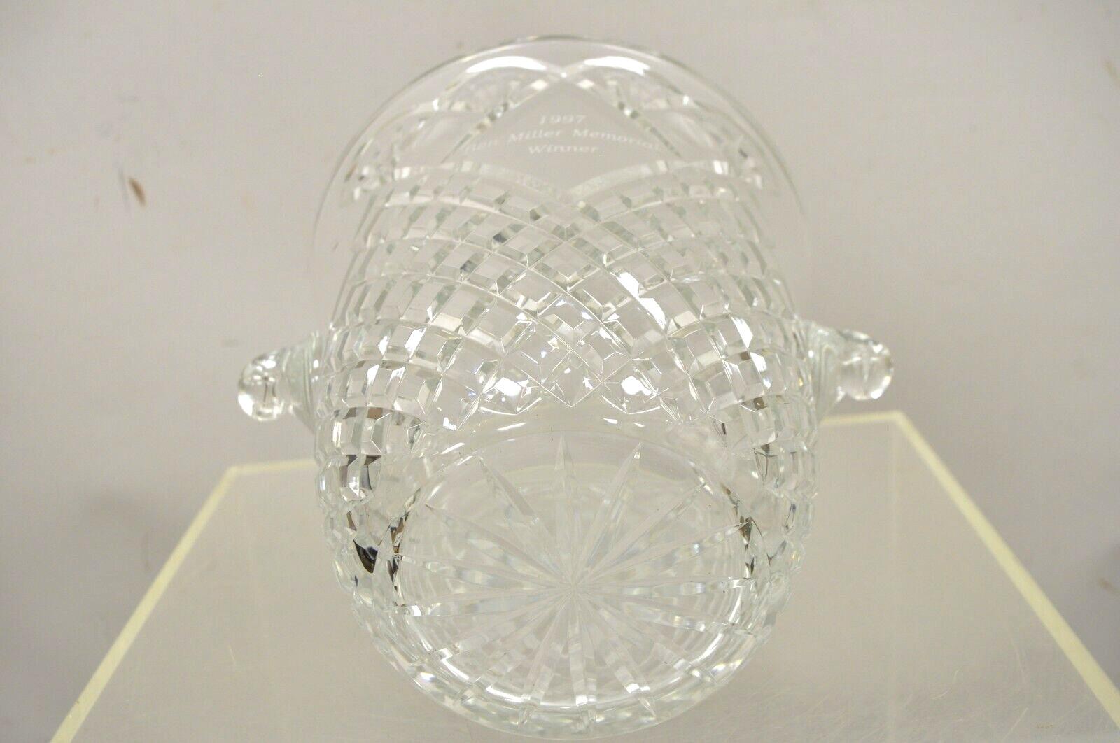 Vintage Heavy Diamond Cut Lead Crystal Glass Ice Bucket, Etched For Sale 2