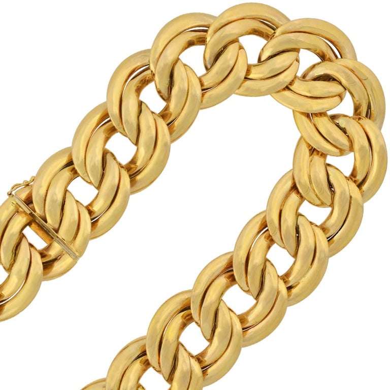 Vintage Heavy Double Cuban Link Gold Chain Necklace at 1stDibs double