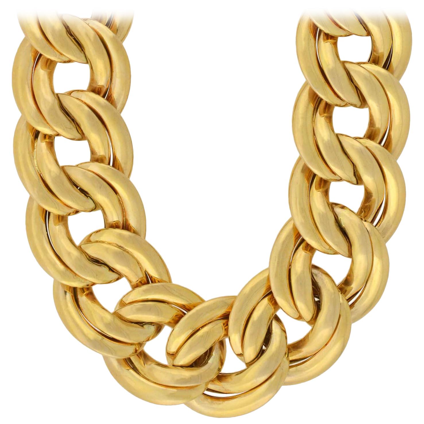 Vintage Heavy Double Cuban Link Gold Chain Necklace