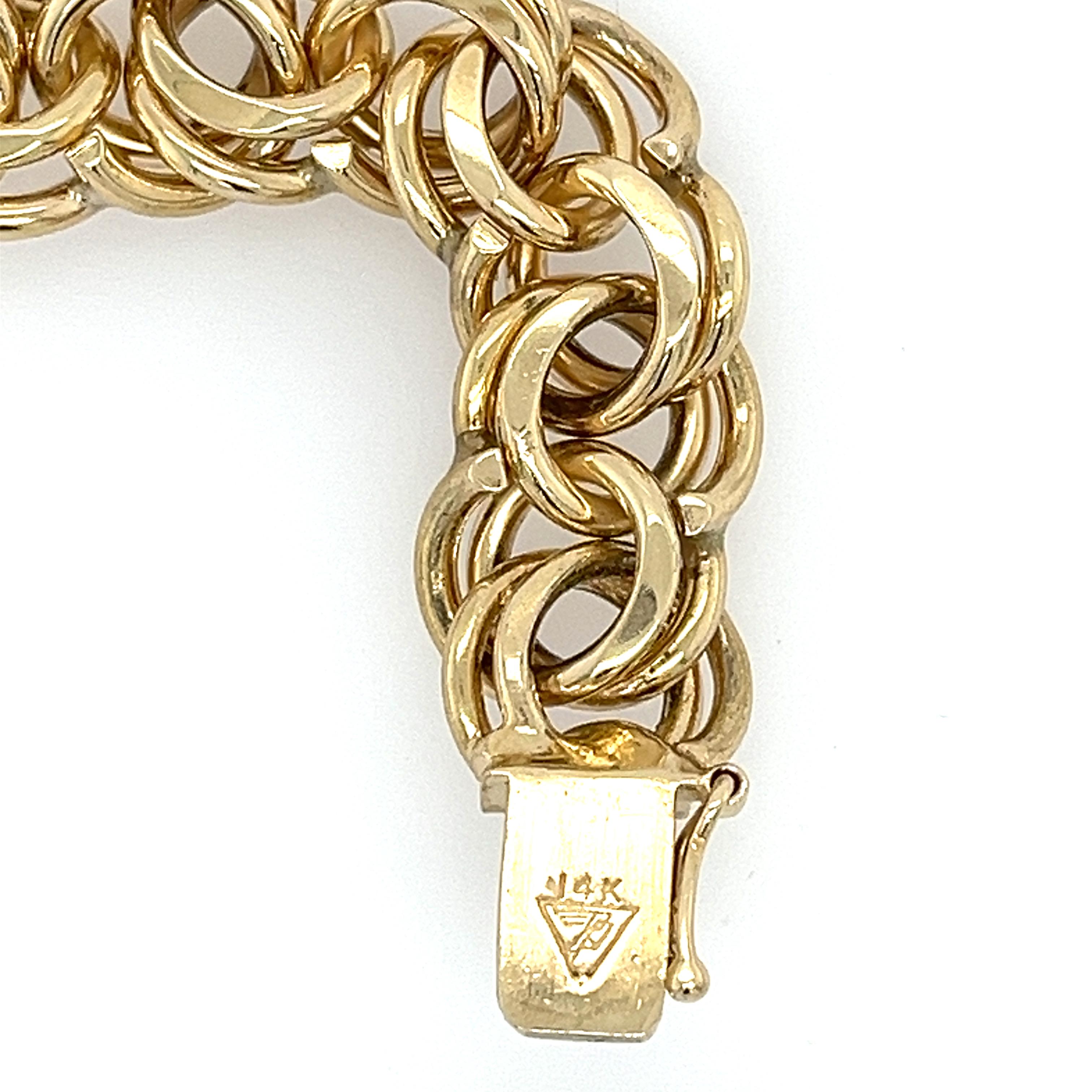 Women's or Men's Vintage Heavy Double Link Yellow Gold Charm Bracelet For Sale