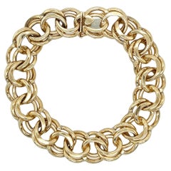 Vintage Heavy Double Link Yellow Gold Charm Bracelet