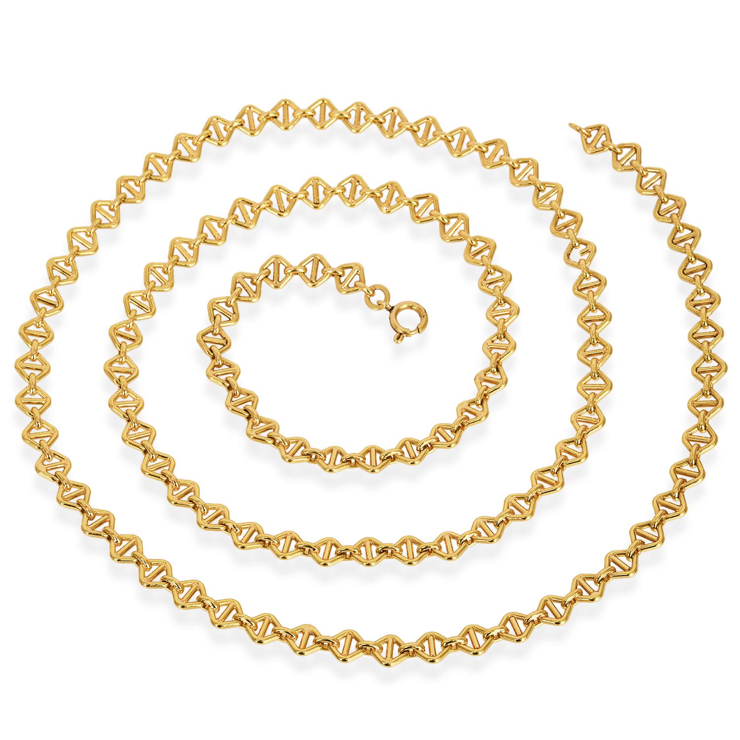 Women's or Men's Vintage Heavy Fancy Link-Textured 18K Yellow Gold Necklace 31.5 inches For Sale