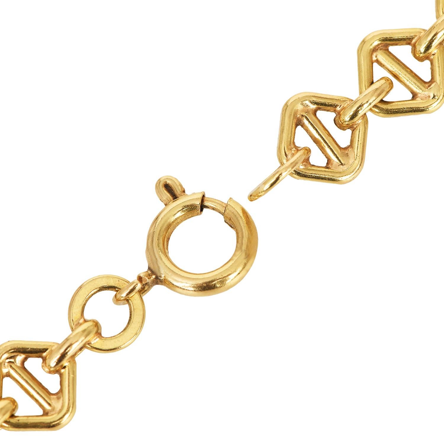 Vintage Heavy Fancy Link-Textured 18K Yellow Gold Necklace 31.5 inches For Sale 1