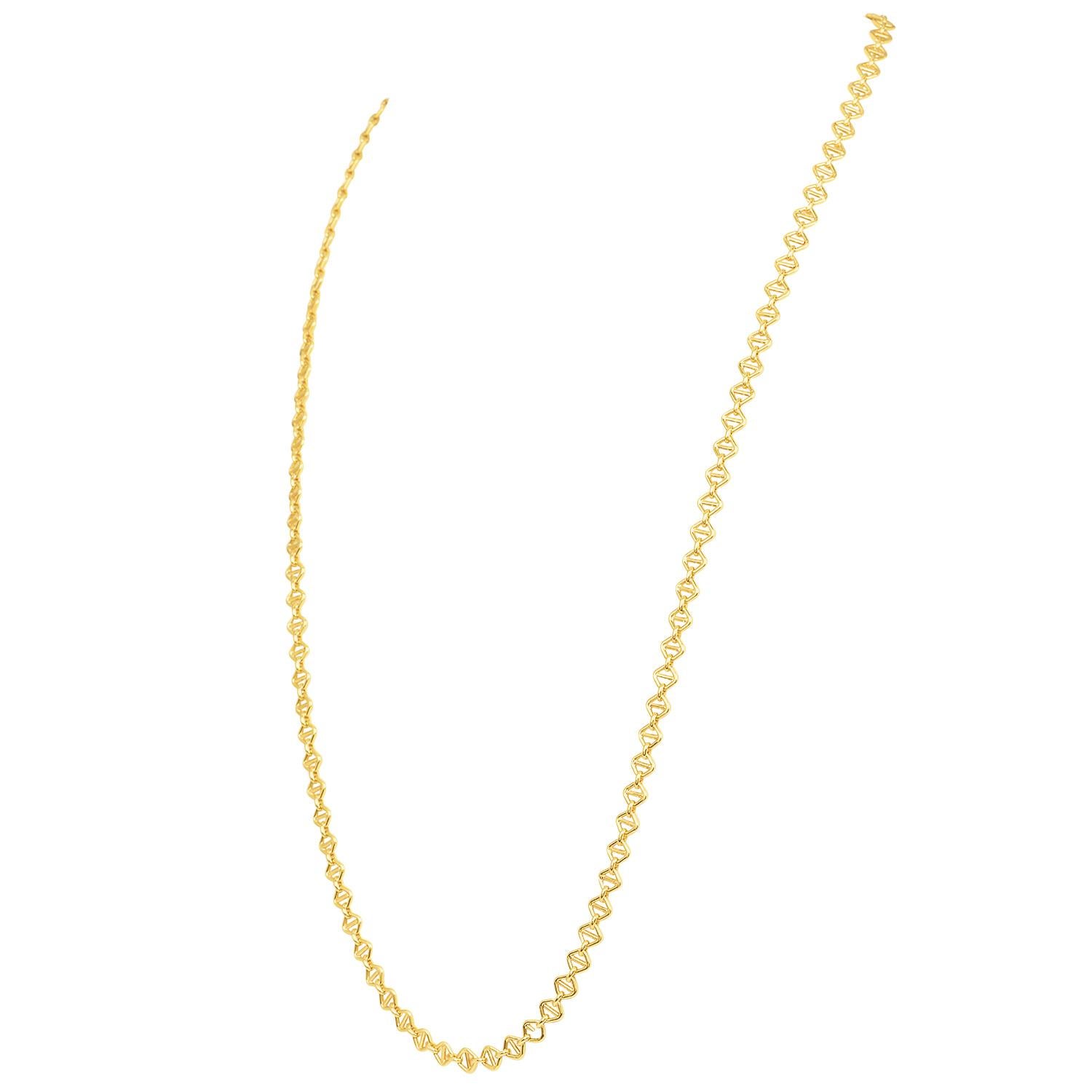 Vintage Heavy Fancy Link-Textured 18K Yellow Gold Necklace 31.5 inches For Sale 2